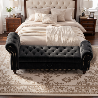 Sunvega Tufted Velvet Upholstered Bed Bench with Storage and High Backrest Chaise Lounge