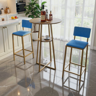 Sunvega Gold Bar Table and Chairs Set with Sponge Cushions and Storage Function