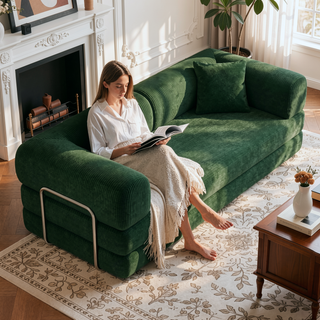 Sunvega Modular Sectional Sofa Bed with Pillow Back Support Armrest in Corduroy Fabric