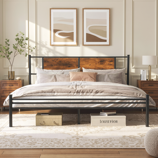 Sunvega Sturdy Queen Size Bed Frame with Wood Headboard & Footboard