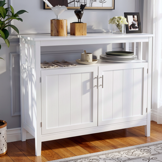 Sunvega White Kitchen Storage Sideboard and Buffet Server Cabinet with Large Storage Space