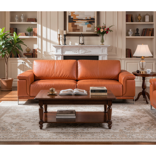 Sunvega Top Grain Italian Leather Loveseat with Stainless Steel Chrome Legs