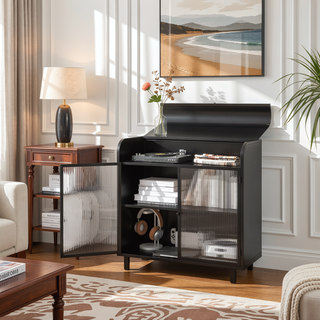 Sunvega Modern Sideboard Buffet Cabinet with Tempered Glass Doors and Flip Top