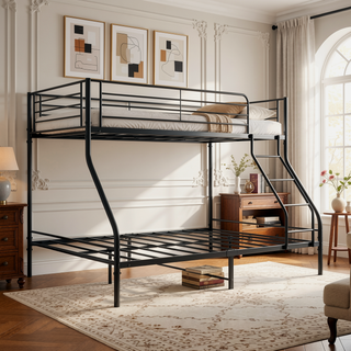 Sunvega Heavy Duty Twin Over Full Metal Bunk Bed with Enhanced Guardrail and Inclined Ladder