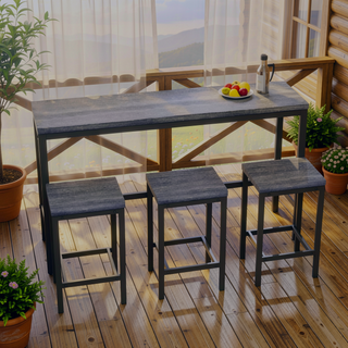Sunvega Modern Brown Gray Dining Table Set with 3 Stools for Compact Spaces