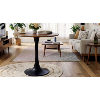 Sunvega Black Round Tulip Dining Table with MDF Top for Kitchen Living Room Office