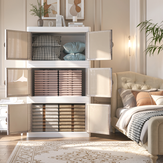 Sunvega Stackable Storage Bins with Front Access Doors for Bedroom Clothes