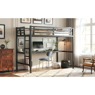 Sunvega Metal Twin XL Loft Bed with Desk, USB, LED Light, and Power Outlet