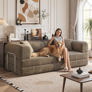 Sunvega Modular Sectional Sofa Bed with Pillow Back Support Armrest in Corduroy Fabric