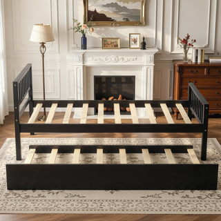 Sunvega Twin Bed Frame with Trundle and Headboard for Small Bedroom Space Saving