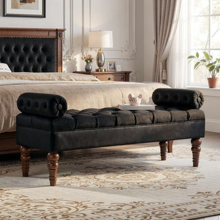 Sunvega Upholstered Tufted Velvet Bench with Wooden Legs for Bedroom or Living Room