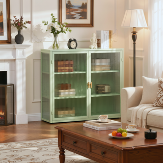 Sunvega Modern Two-Door Wall Cabinet with Three-Tier Storage for Living Room