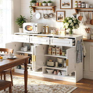 Sunvega 59.1-Inch Farmhouse Sideboard with 3 Drawers and 4 Doors for Ample Storage
