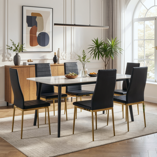 Sunvega Golden Legs and Black Seat Comfortable Durable Dining Chair Set of 4