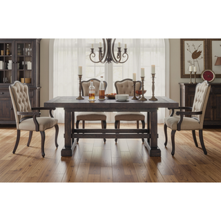 Sunvega Mango Wood Dining Table with Plank Effect Top and Double Pedestal Base