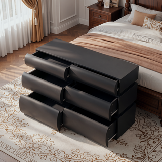 Sunvega Modern Black Handle-Less 6 Drawer Dresser with Anti-Tipover for Bedroom