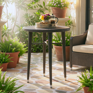 Sunvega Round Bar Table for Patio Made of All Weather Wicker and Iron Frame