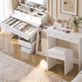 Sunvega Modern Makeup Vanity Desk with Adjustable Lighting and Power Outlet