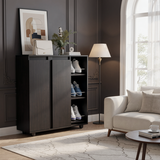 Sunvega Shoe Storage Cabinet with 8 Enclosed and 3 Open Side Shelves Wenge
