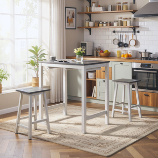 Sunvega Gray Wood Finish Modern Farmhouse 3-Piece Counter Height Dining Set