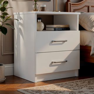 Sunvega 19.9 Inch High Nightstand with Two Drawers and Open Shelf