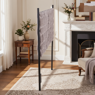 Sunvega Braided Matisse Queen Size Headboard with Grey Fabric and Black Metal Frame