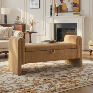Sunvega Modern Teddy Upholstered Storage Bench with Arms for Living Room Bedroom