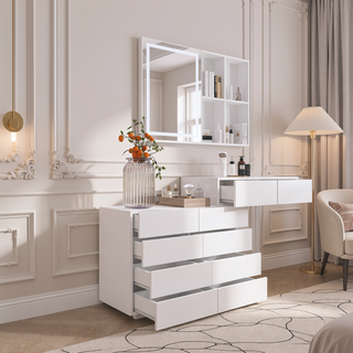 Sunvega White 10 Drawer Dresser with Ample Storage Space for Bedroom and Office
