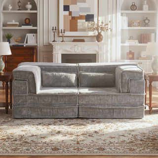 Sunvega Convertible Modular Sectional Mahjong Sofa Bed with Ottoman in Circle Fleece Fabric