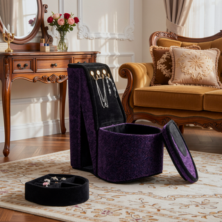 Sunvega High Heel Shoe Design Purple Velvet Jewelry Box with Display Hooks