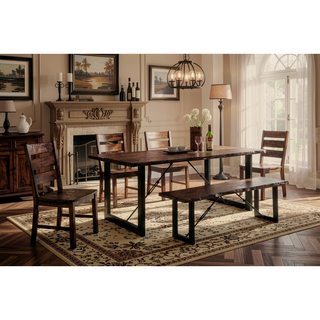 Sunvega Industrial U-Shape Metal Legs Walnut Black Finish Two Tone Design Bench