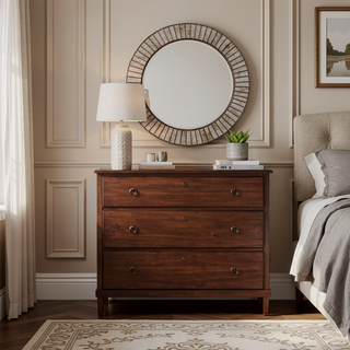 Sunvega Brown 3-Drawer Dresser with Antique Bronze Ring Hardware and Veneer