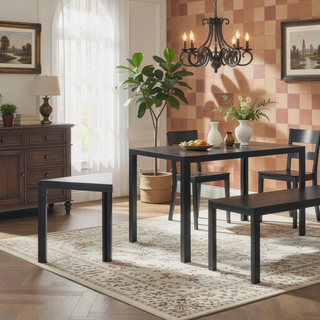 Sunvega 47.25 Inch Tempered Glass Top Dining Table with Metal Frame for 4