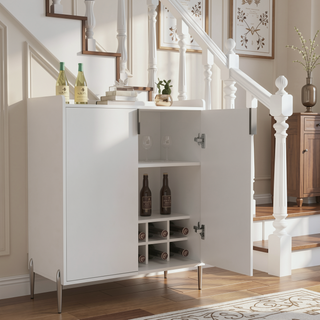 Sunvega Modern 2 Door Home Wine Bar Cabinet with Adjustable Storage Shelf and Wine Rack