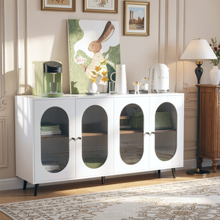 Sunvega White Accent Cabinet with 4 Acrylic Doors for Hallway Living Room