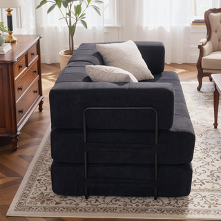 Sunvega High Quality Corduroy Folding Sofa Bed with 2 Pillows and Foam Spring Mattress