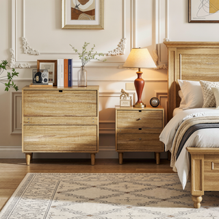 Sunvega 6 Drawer Rattan Dresser with Metal Handle and Wood Legs for Bedroom Storage