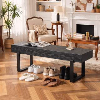 Sunvega 59" Modern Black MDF Bench with Metal Legs for Entryway and Bedroom