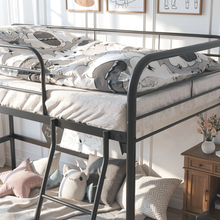 Sunvega Sturdy Metal Twin Loft Bed with Guardrails and Storage Steps