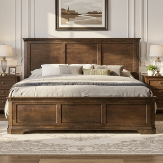 Sunvega Antique Walnut Traditional 3-Piece Wood Bedroom Set with Queen Panel Bed
