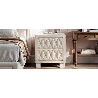 Sunvega Pink Velvet Nightstand with Crystal Knob Handles and Two Spacious Drawers