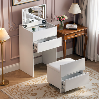 Sunvega 3 in 1 Vanity Desk with Open Top Mirror and Visible Glass Desktop