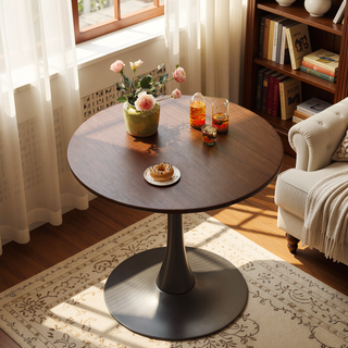 Sunvega Modern Round Dining Table with MDF Top and Sturdy Steel Base for Kitchen