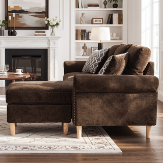 Sunvega Reversible Velvet Sectional Sofa Set with Two Accent Pillows