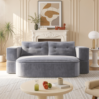 Sunvega Plush Corduroy Convertible 2-in-1 Sofa Bed with Blanket and Pillows