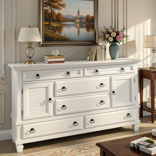 Sunvega Solid Pine Wood Dresser with 2 Cabinet and 6 Spacious Drawers