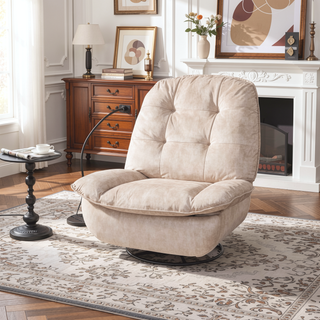 Sunvega Ivory Gold-Stamped Velvet Recliner with Swivel Gliding Rocking and Mobile Phone Holder