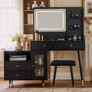 Sunvega Modern Makeup Vanity Desk with Retractable Mirror and LED Lights