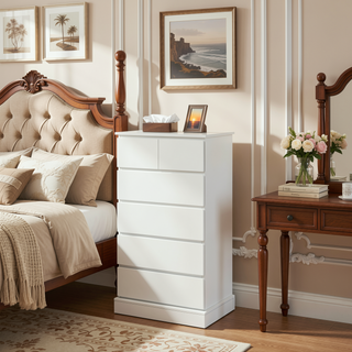 Sunvega Modern White 6 Drawer Tall Dresser with Concealed Handles for Bedroom