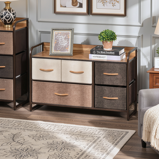 Sunvega 5-Drawer Fabric Storage Dresser with Foldable Drawers and Anti-Toppling Design